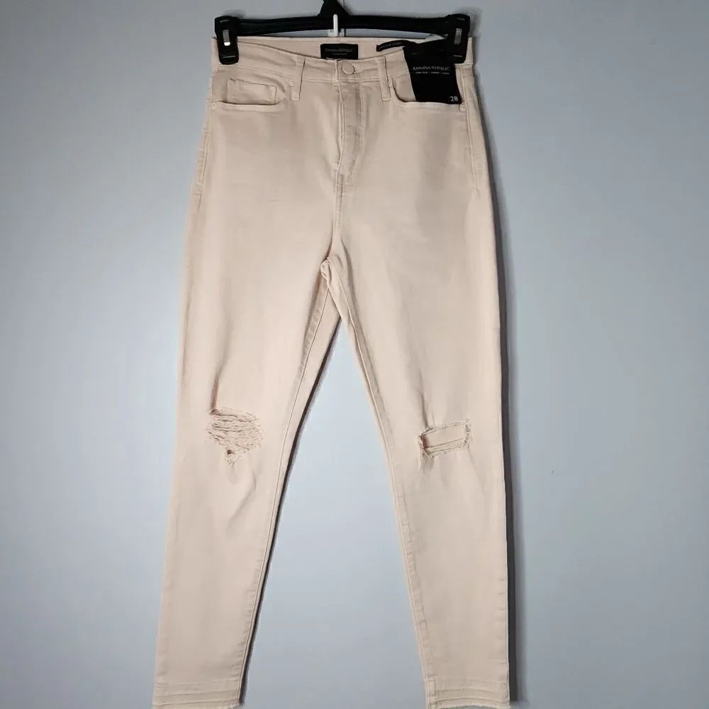 BANANA REPUBLIC Light Pink High Rise Skinny Ankle Stretchy Jeans 28 NWT Raw Hem